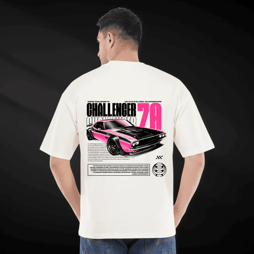 Men's Oversized Pure Cotton "RACE" Graphic T-Shirt - Vintage Dodge Challenger '70 Streetwear Tee
