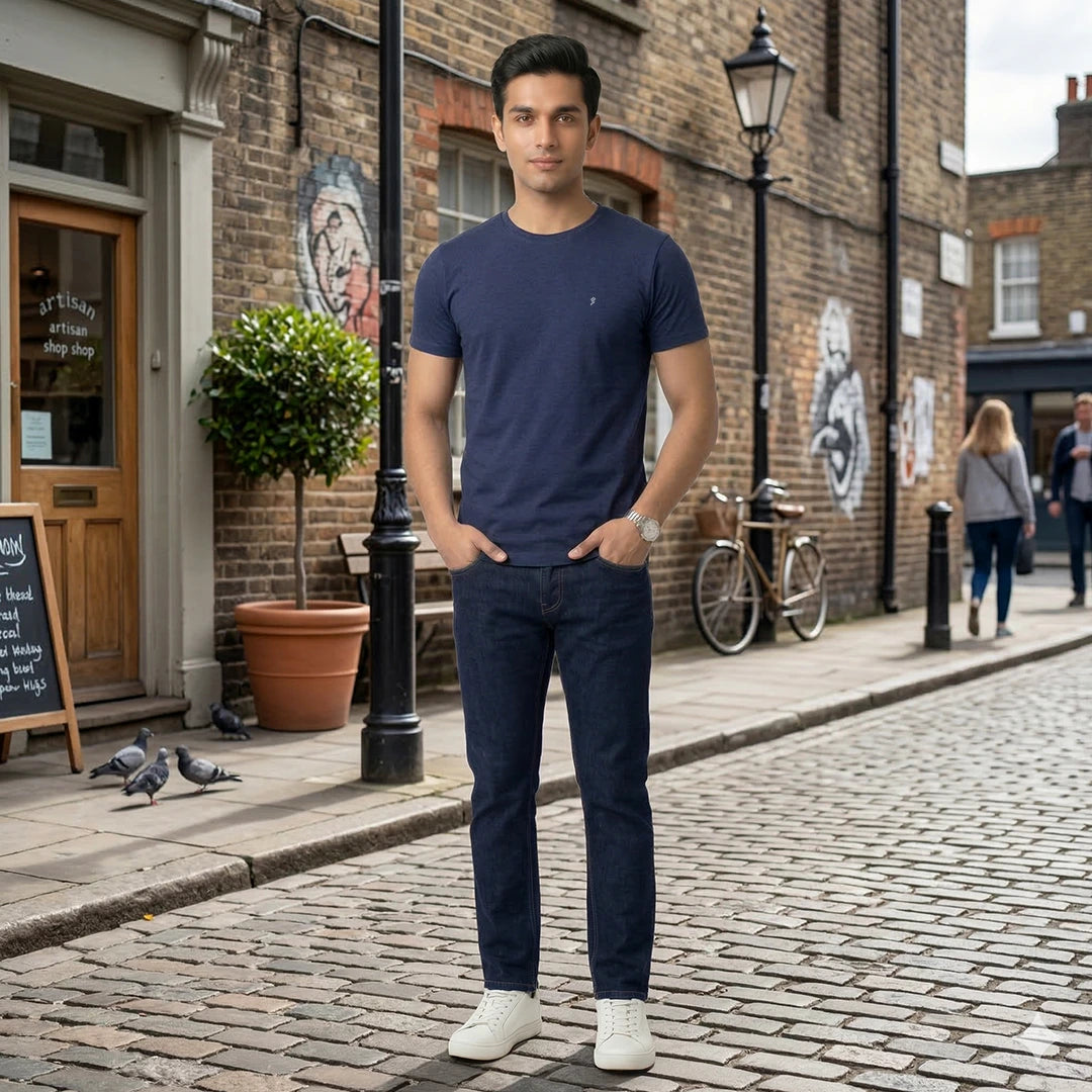 Men's Regular Fit Round Neck T-Shirt – Premium 180 GSM Biowashed Cotton Blend Half Sleeve Tee