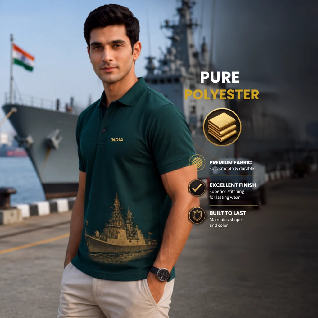 Patriotic India Naval Ship Polo for Men - 210 GSM Breathable T-Shirt
