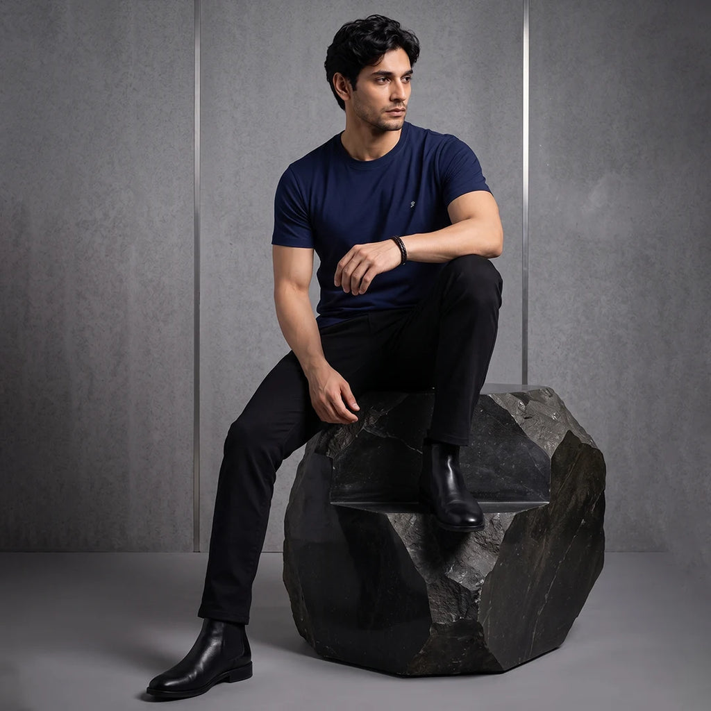 Premium Pure Cotton 180 GSM Regular Fit Round Neck T-Shirt – Double Bio-Washed Luxury Comfort