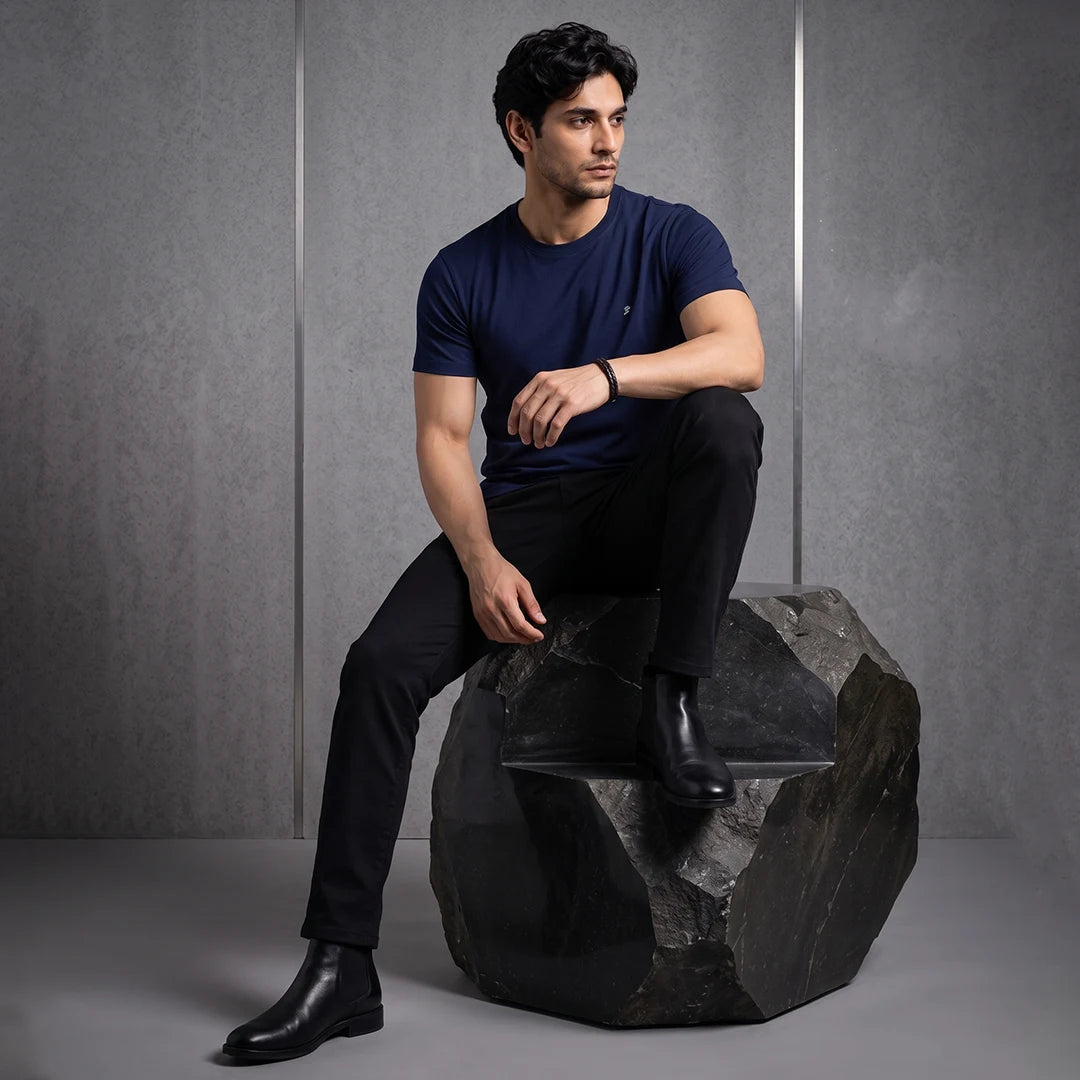 Premium Pure Cotton 180 GSM Regular Fit Round Neck T-Shirt – Double Bio-Washed Luxury Comfort