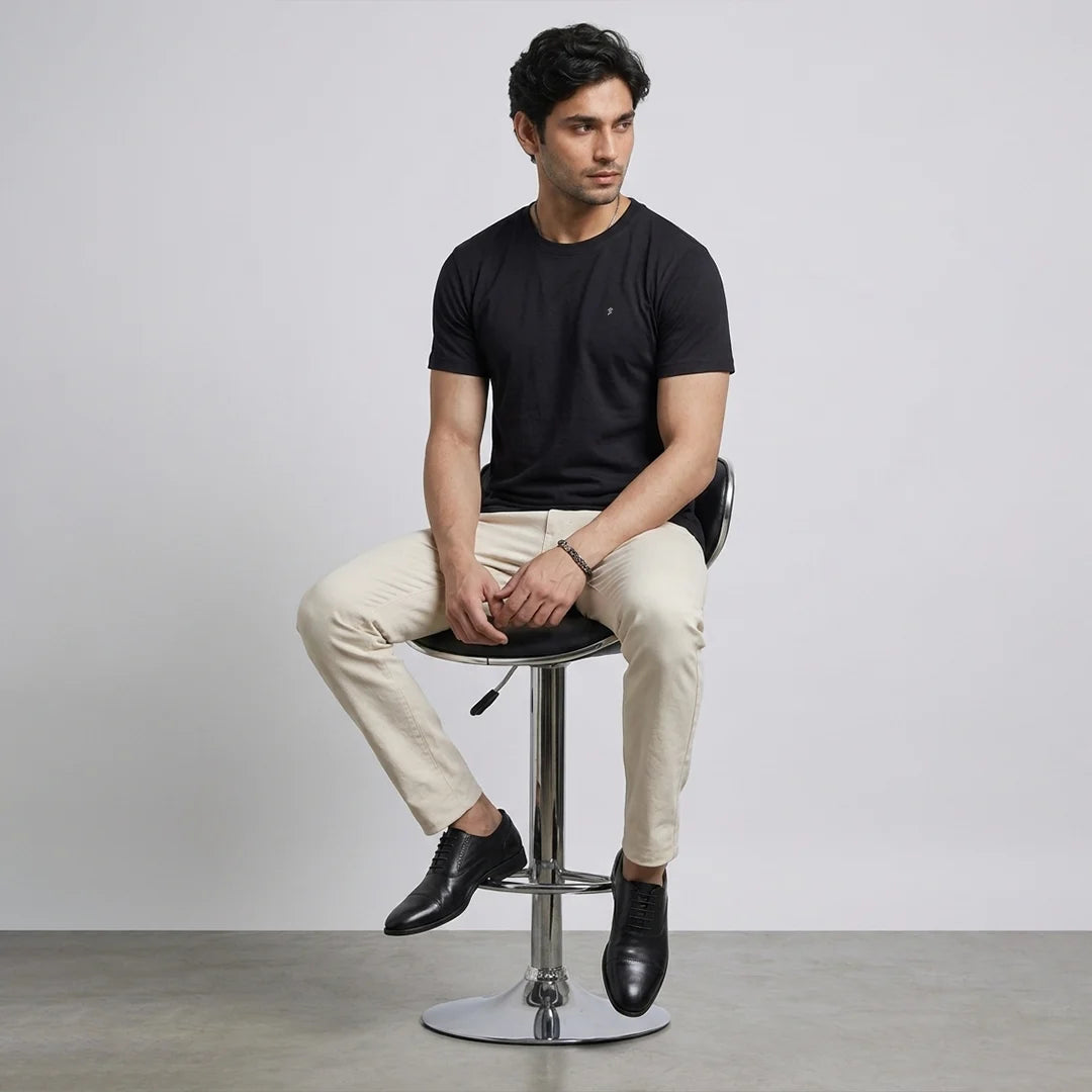 Premium Pure Cotton 180 GSM Regular Fit Round Neck T-Shirt – Double Bio-Washed Luxury Comfort