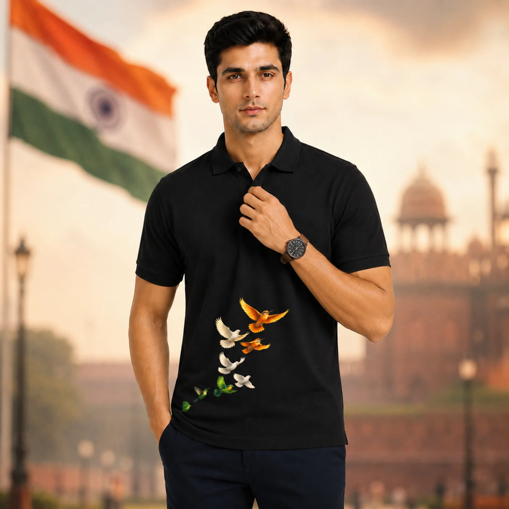 Excello Premium 210GSM Nano Polyester Polo T-Shirt | Regular Fit Patriotic Bird Graphic Polo for Men