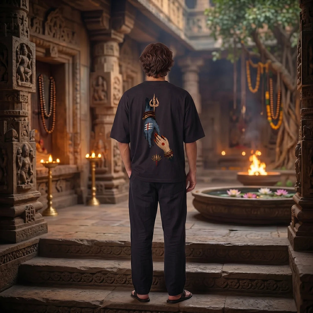 Premium Drop Shoulder T-Shirt | Shiva & Parvati Divine Print | 240 GSM Heavyweight