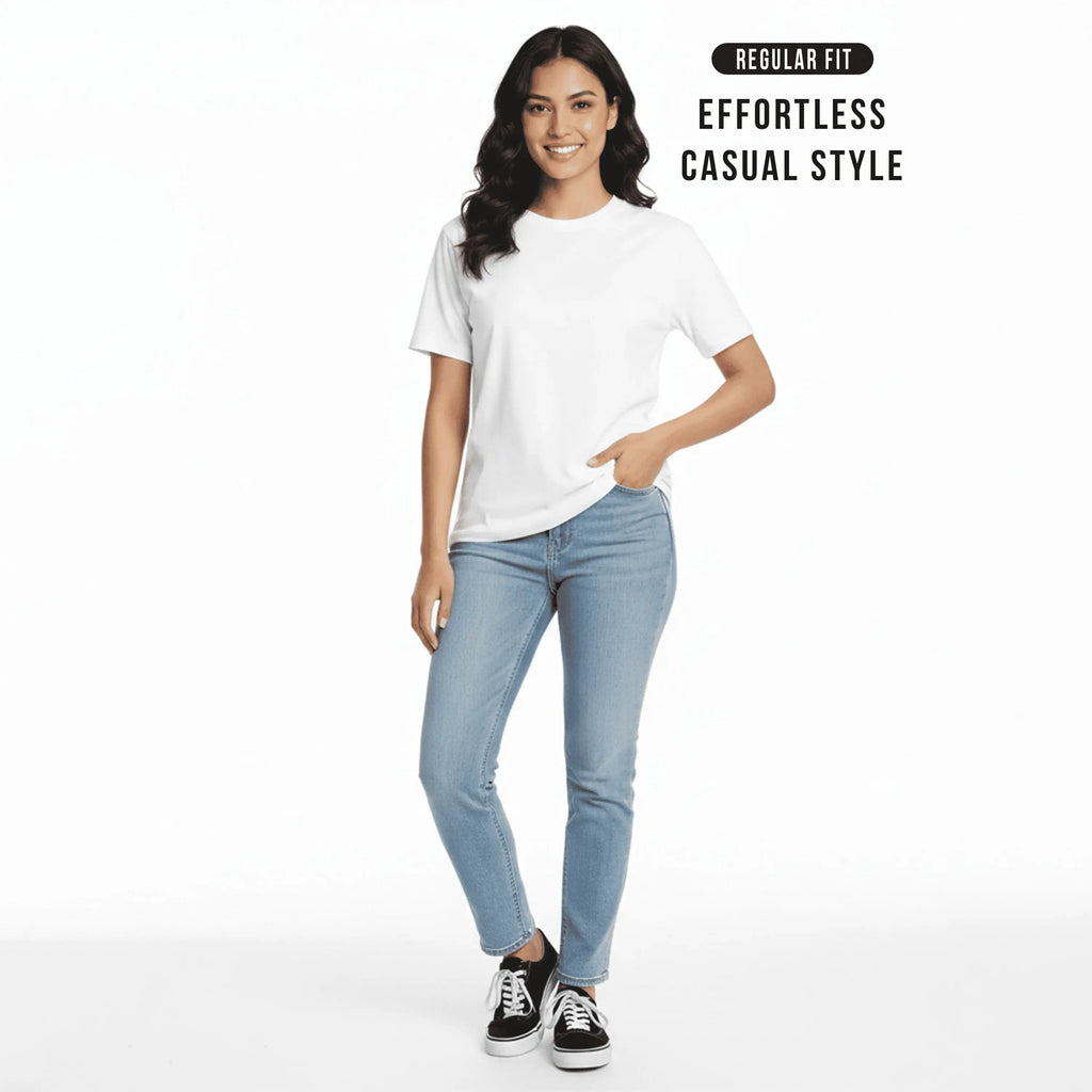 Premium 100% Organic Cotton Women’s Regular Fit Crew Neck T-Shirt – 180 GSM Bio-Washed Comfort Tee