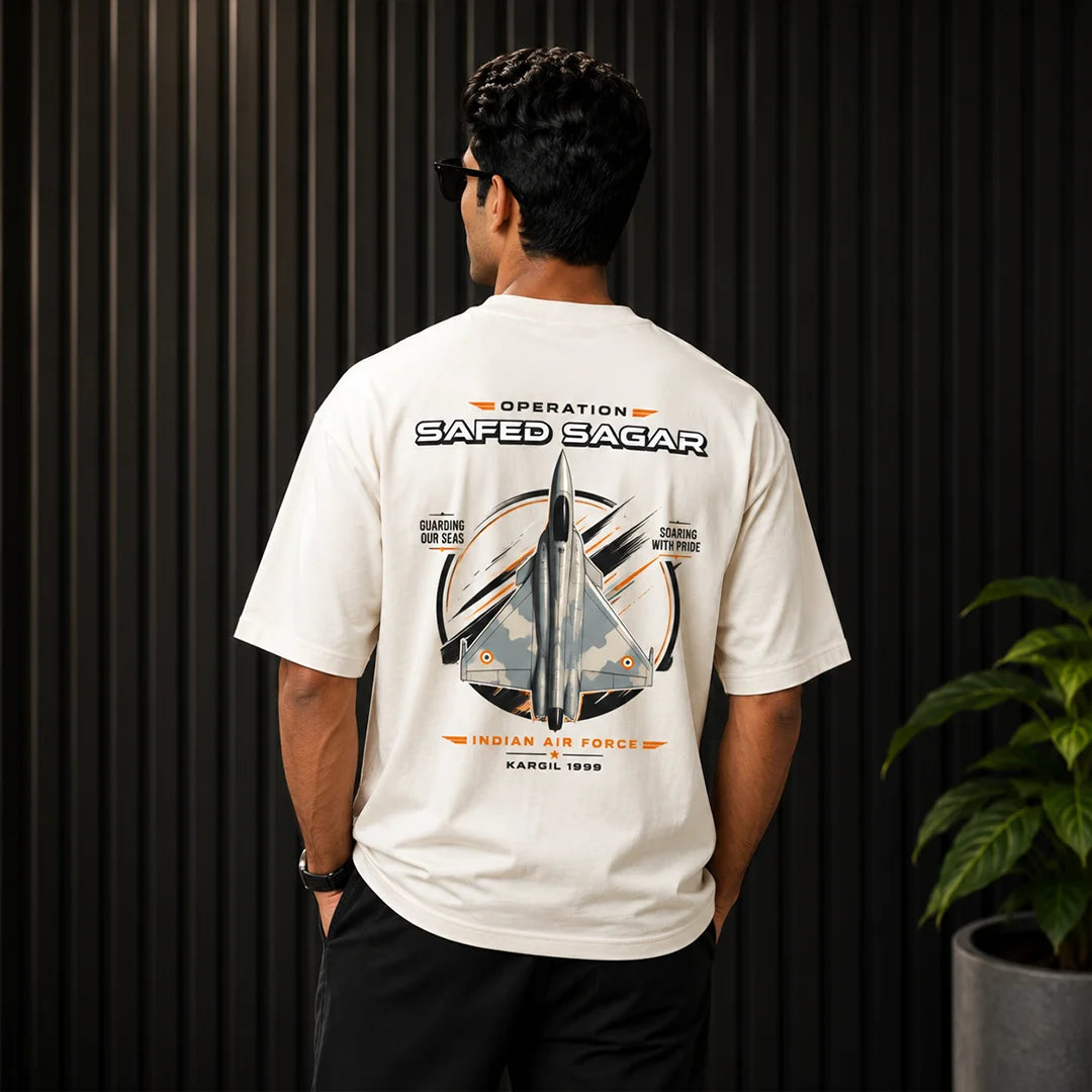 Men's Oversized Graphic T-Shirt - Operation Safed Sagar IAF Tribute, 240 GSM Pure Cotton, Bio-Washed