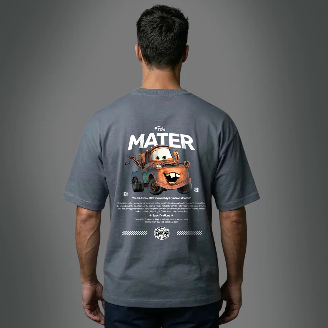 Vintage Tow Mater "Specifications" Graphic Oversized T-Shirt – Airforce Blue 240 GSM Nostalgic Tee