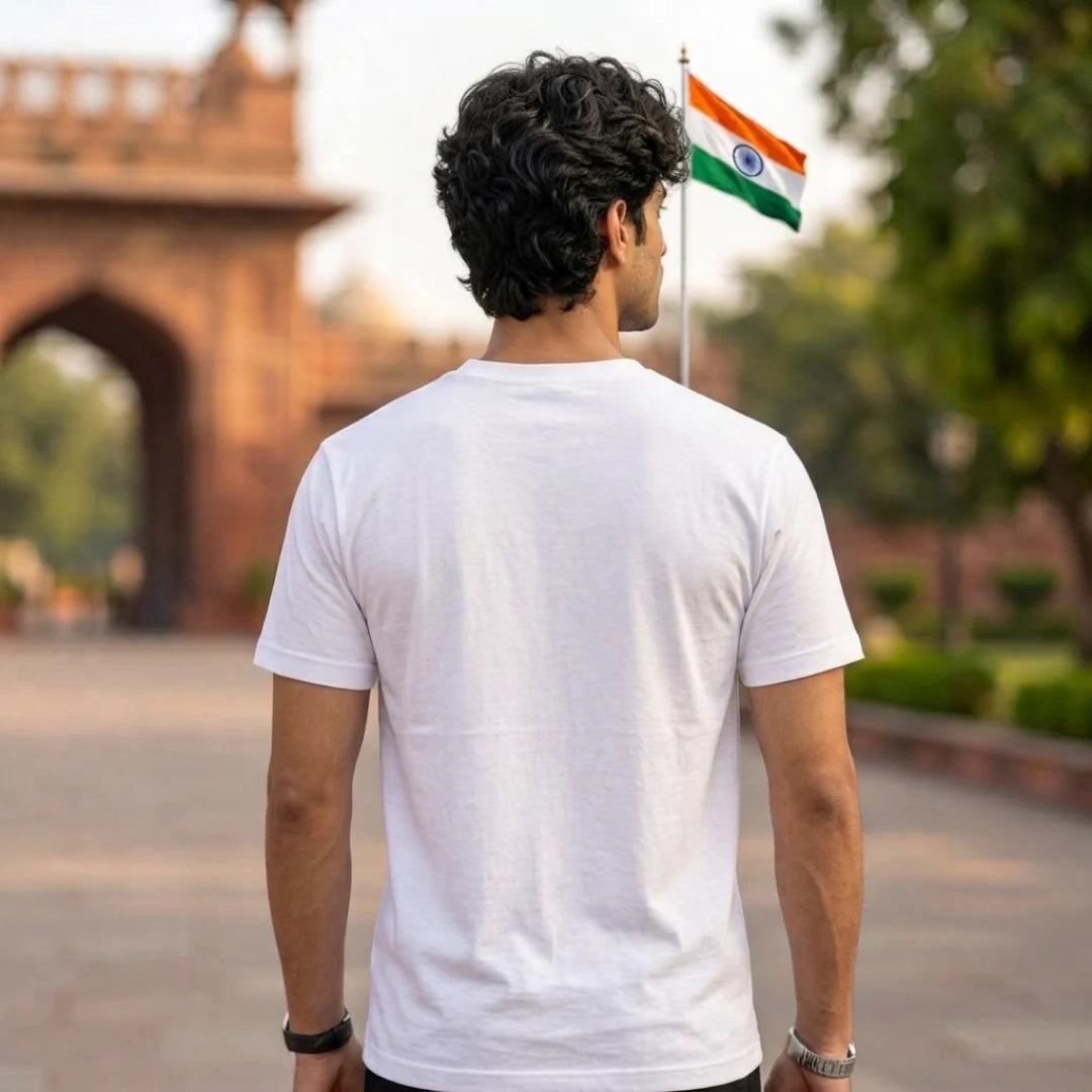 Excello Men's "Jai Hind" Patriotic Typography Graphic T-Shirt | 15th August Edition | 180 GSM Pure Cotton Regular Fit