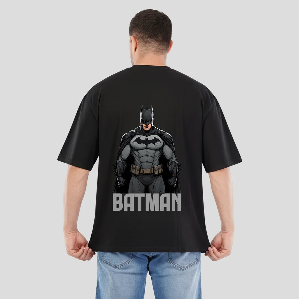 Men's Black Oversized Batman Graphic T-Shirt - 240 GSM Pure Cotton Biowashed Streetwear