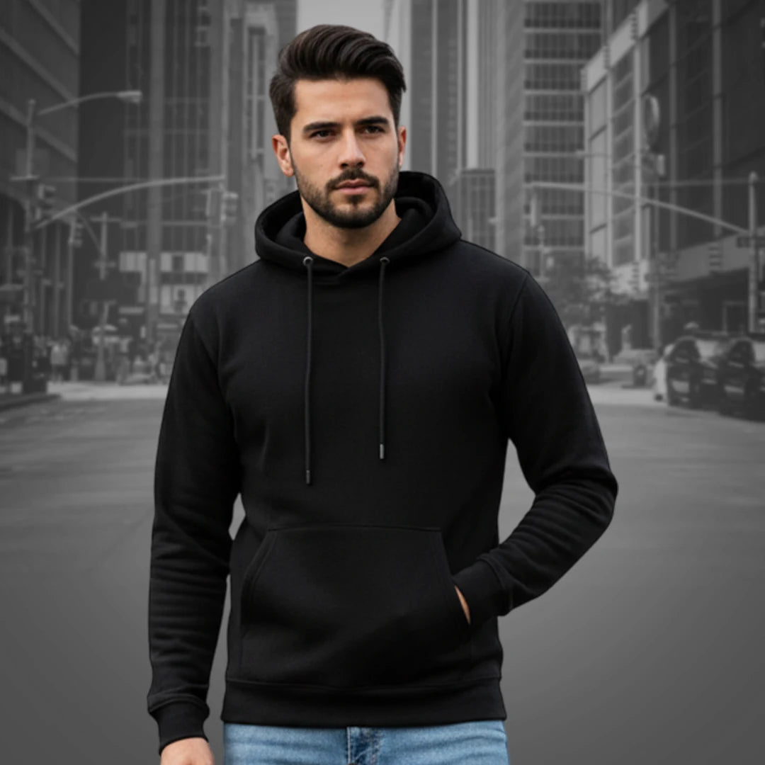 Men's Premium Solid Hoodie | Classic Regular Fit Cotton Blend Pullover Hoodie with Kangaroo Pocket | Essential Casual Winter Streetwear