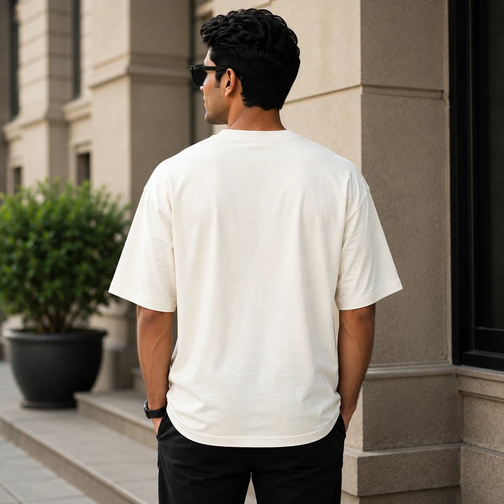 Men's "True Indian Never Quits" Oversized Graphic T-Shirt - 240 GSM Pure Cotton, Bio-Washed