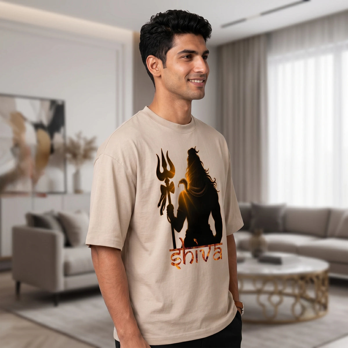 Lord Shiva Trishul Graphic Printed Oversized T-Shirt | Premium 240 GSM Pure Cotton Breathable Devotional Tee