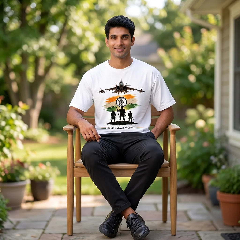 Men's Oversized Graphic T-Shirt - "Guardians of the Skies" IAF Tribute, 240 GSM Pure Cotton