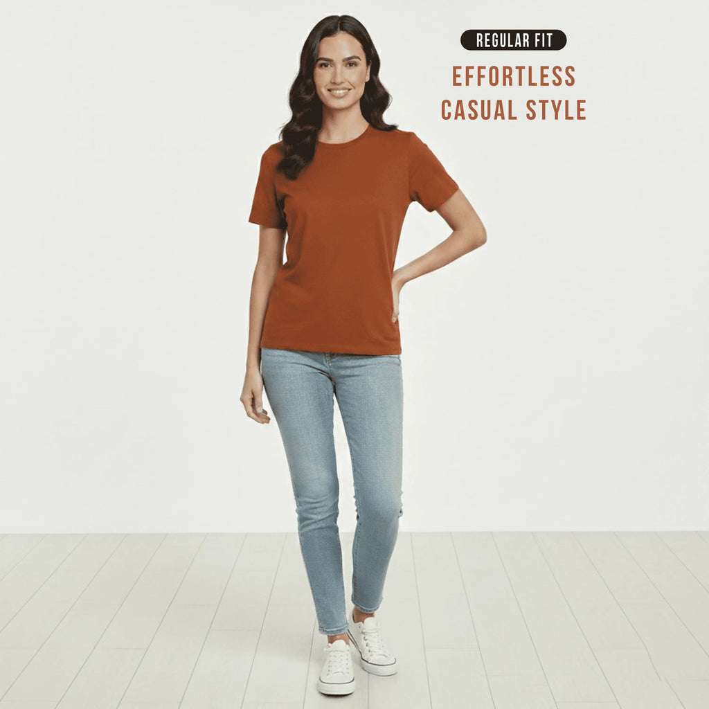Premium 100% Organic Cotton Women’s Regular Fit Crew Neck T-Shirt – 180 GSM Bio-Washed Comfort Tee