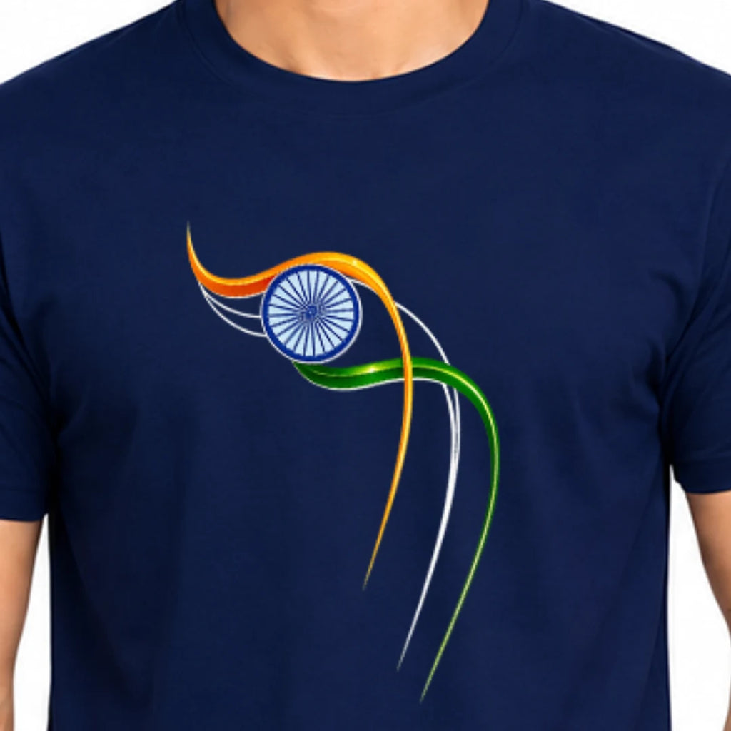 Excello Men's Patriotic Ashoka Chakra Graphic T-Shirt | 180 GSM Pure Cotton | Double Bio-Washed | Premium DTF Print