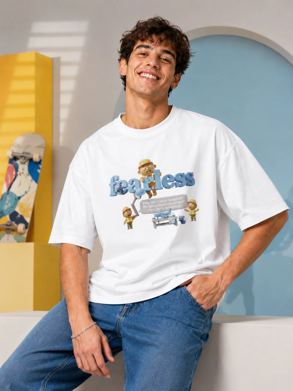 Excello Men's Oversized Graphic T-Shirt - 240 GSM Pure Cotton, Biowashed Drop Shoulder Tee