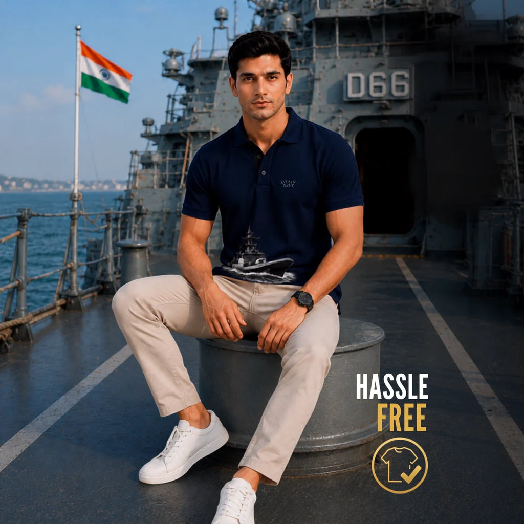 Excello Men's Indian Navy Tribute Polo T-Shirt | 210 GSM Nano Poly Regular Fit