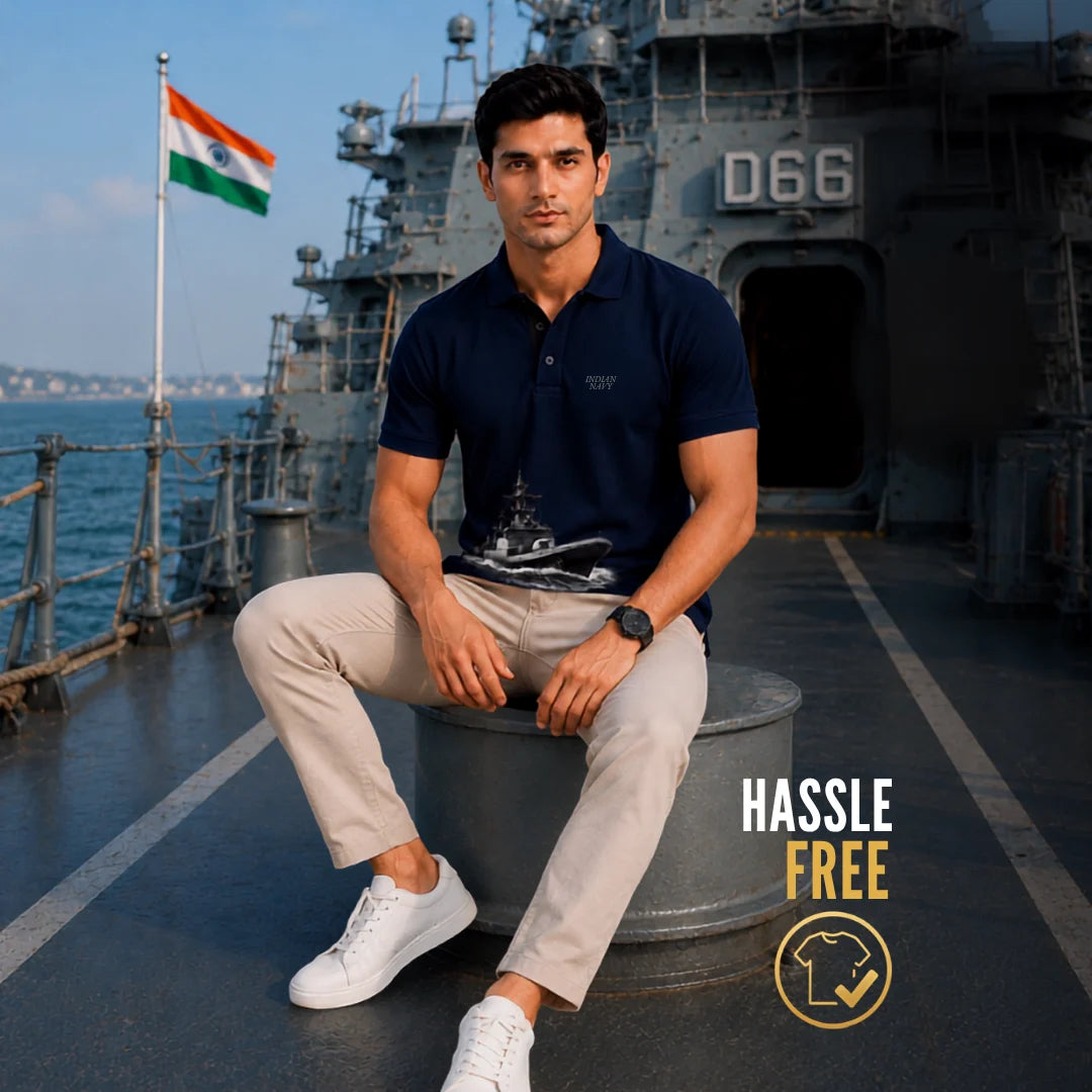 Excello Men's Indian Navy Tribute Polo T-Shirt | 210 GSM Nano Poly Regular Fit