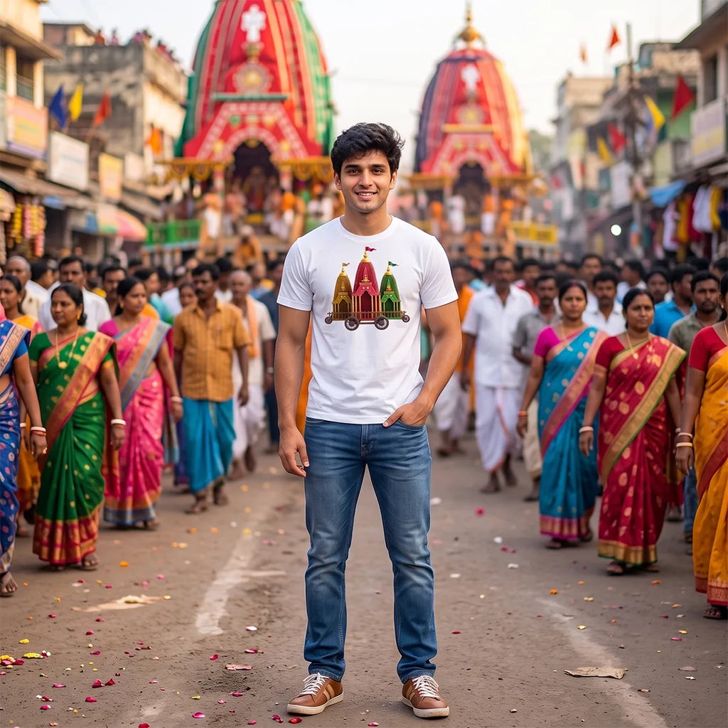 Premium Men's Pure Cotton Jagannath Puri Rath Yatra Chariot Graphic T-Shirt