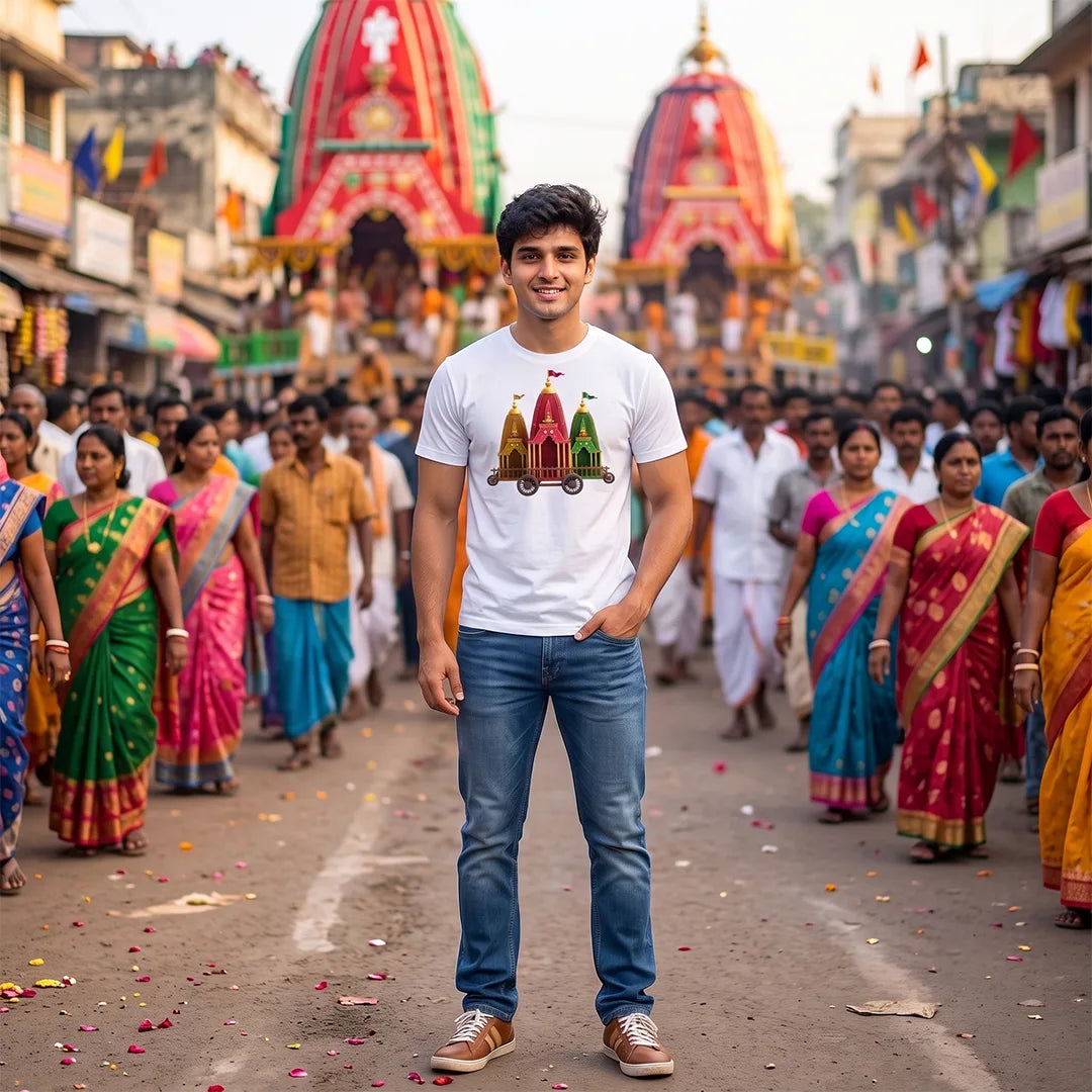 Premium Men's Pure Cotton Jagannath Puri Rath Yatra Chariot Graphic T-Shirt