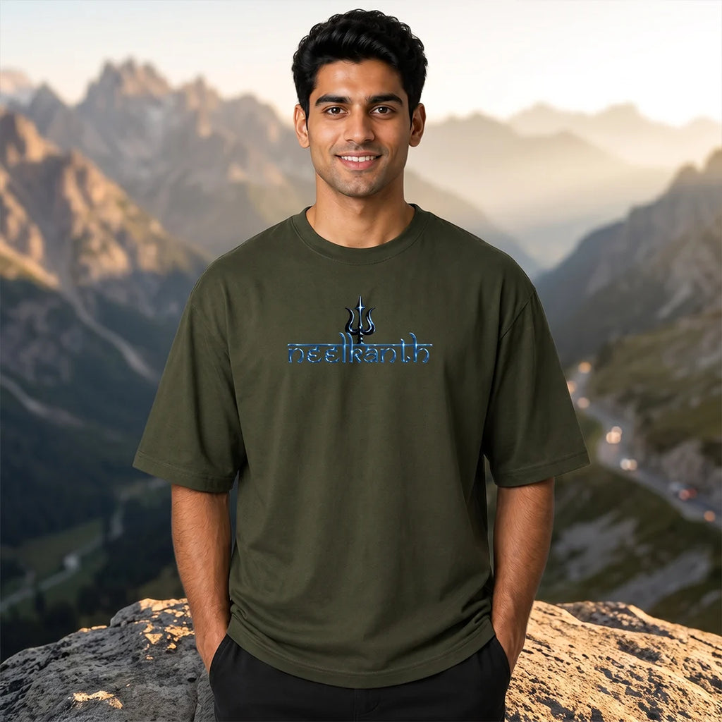 Premium Neelkanth Mahadev Oversized Pure Cotton T-Shirt | 240 GSM Heavyweight Spiritual Streetwear Graphic Tee