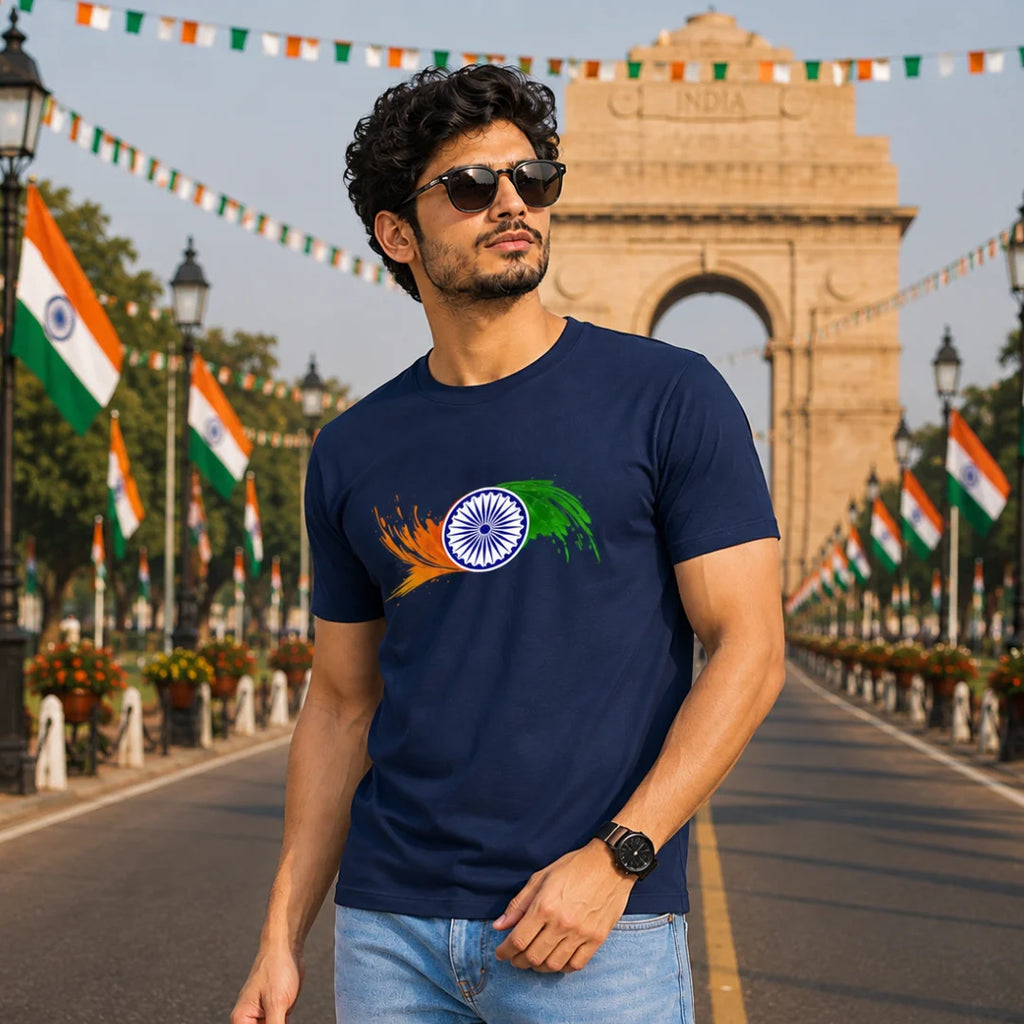Premium Patriotic Ashoka Chakra T-Shirt | 180 GSM Pure Cotton, Bio-Washed Regular Fit
