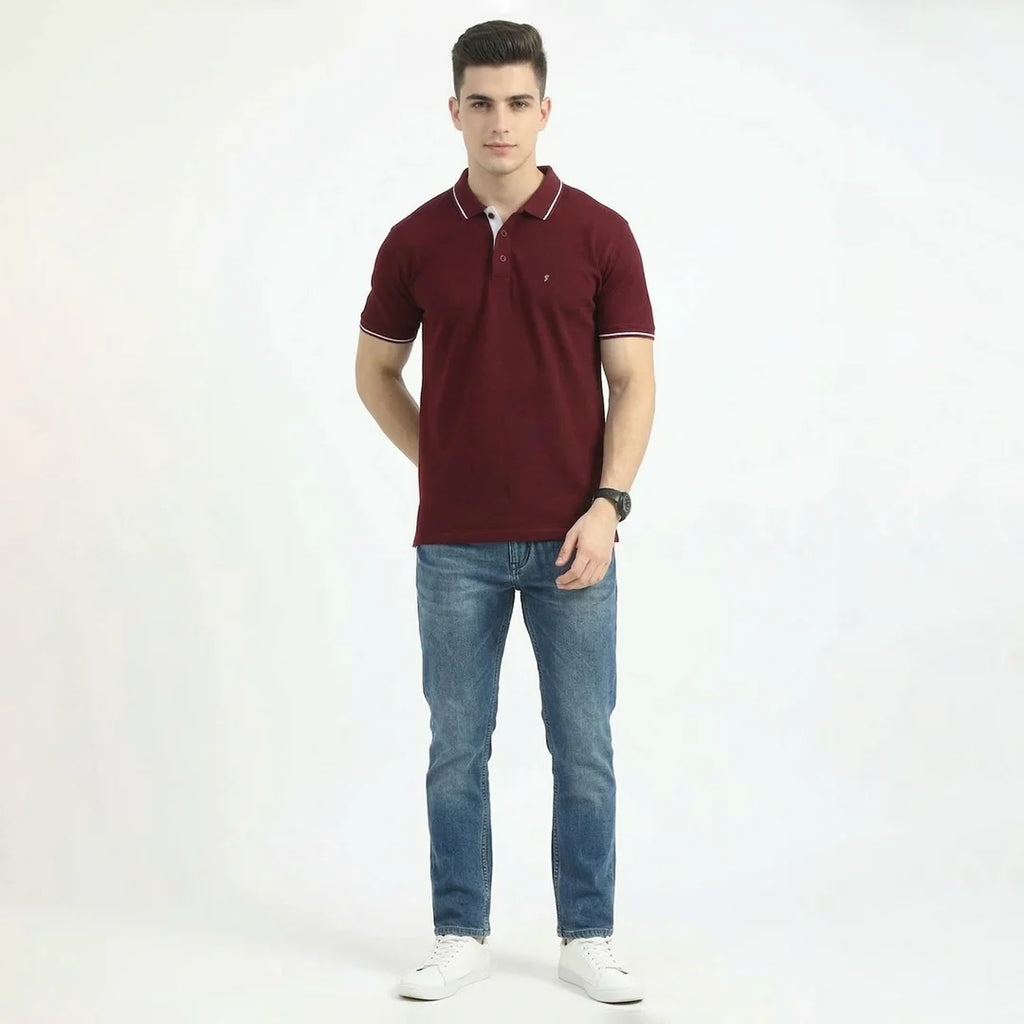Premium 270 GSM Pure Cotton Biowash Tipping Polo T-Shirt - Heavyweight & Breathable