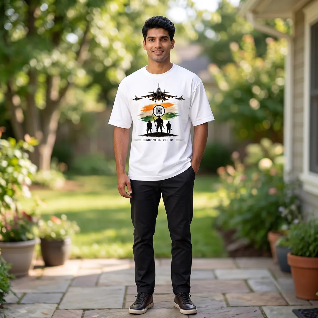Men's Oversized Graphic T-Shirt - "Guardians of the Skies" IAF Tribute, 240 GSM Pure Cotton