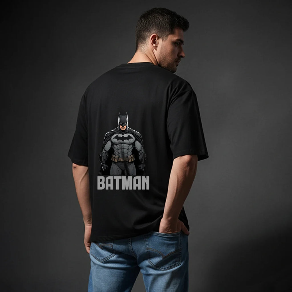 Men's Black Oversized Batman Graphic T-Shirt - 240 GSM Pure Cotton Biowashed Streetwear
