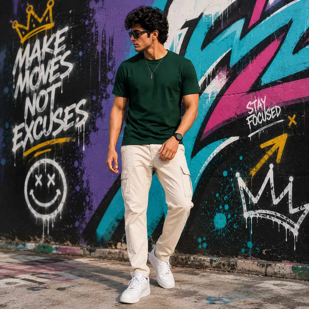 EXCELLO Men’s Plain Cotton T-Shirt (Regular Fit, Round Neck)