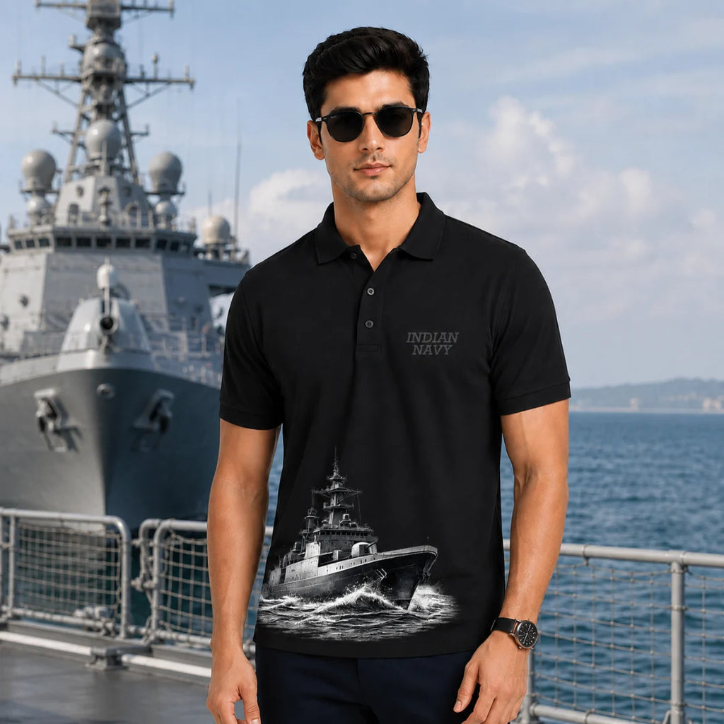 Excello Men's Indian Navy Tribute Polo T-Shirt | 210 GSM Nano Poly Regular Fit