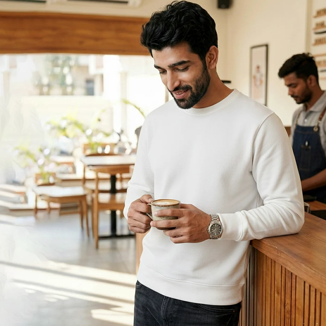 Men’s Premium Solid Crew Neck Sweatshirt | Casual Long Sleeve Pullover for Winter & Fall | Smart Regular Fit