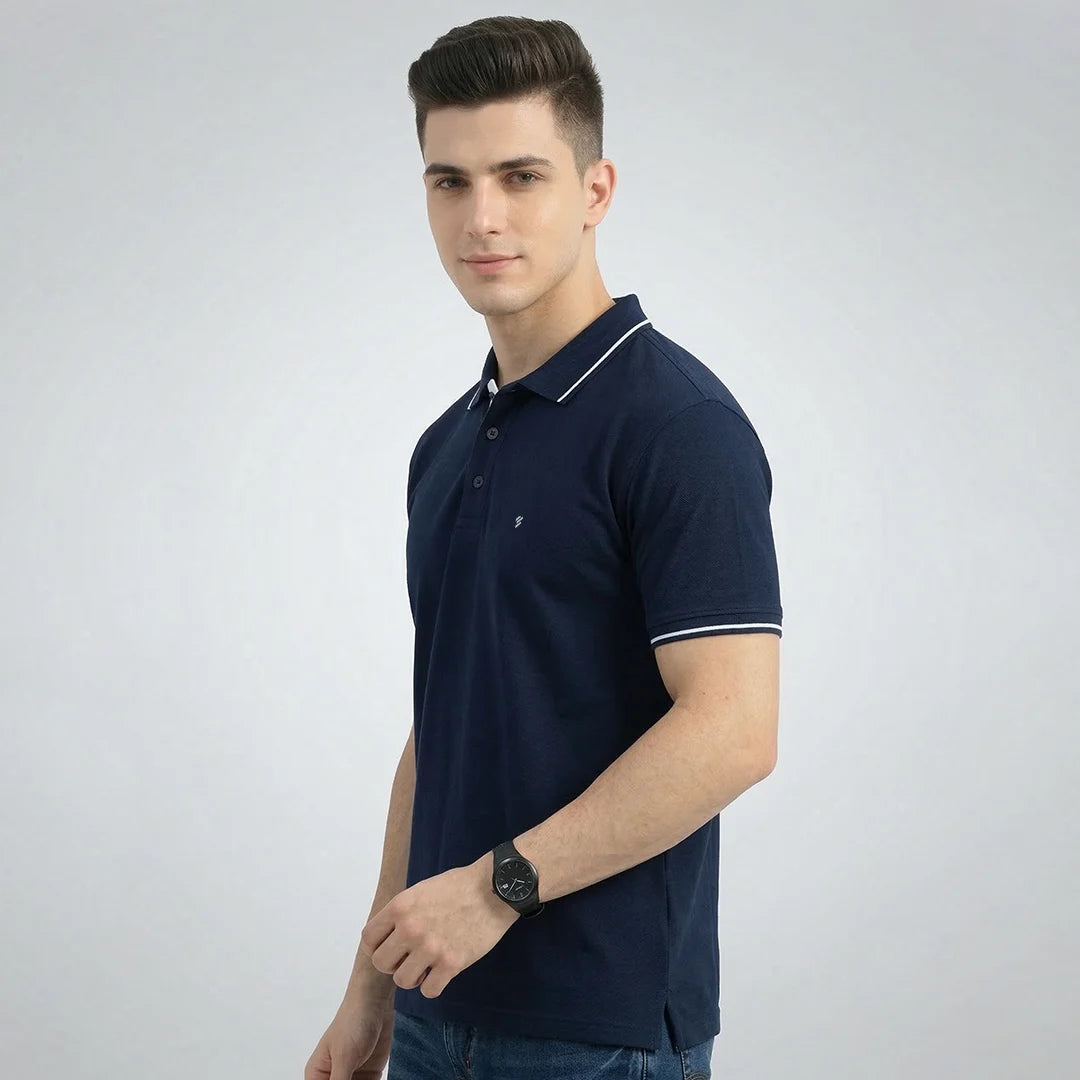 Premium 270 GSM Pure Cotton Biowash Tipping Polo T-Shirt - Heavyweight & Breathable