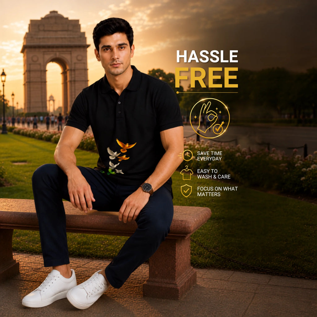 Excello Premium 210GSM Nano Polyester Polo T-Shirt | Regular Fit Patriotic Bird Graphic Polo for Men