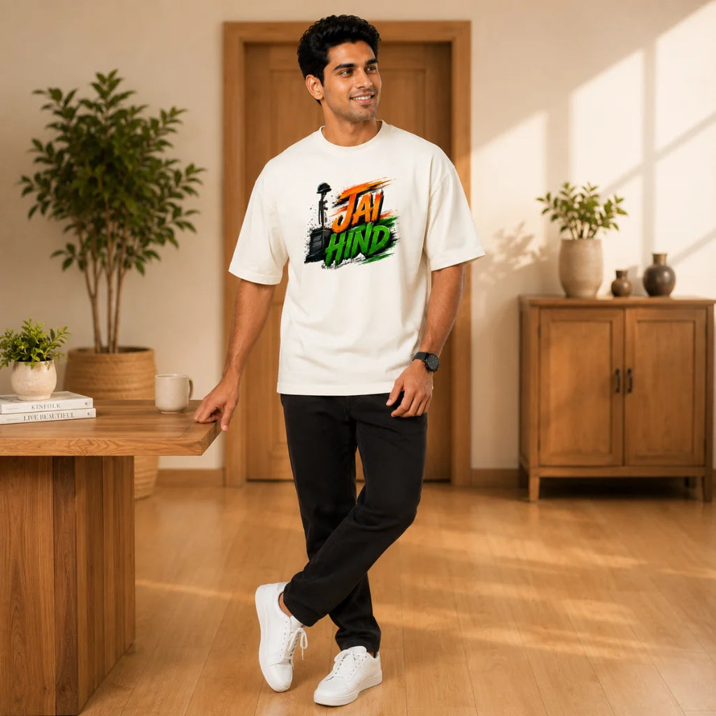 Indian Patriot Jai Hind Graphic Oversized T-Shirt - Heavyweight 240 GSM