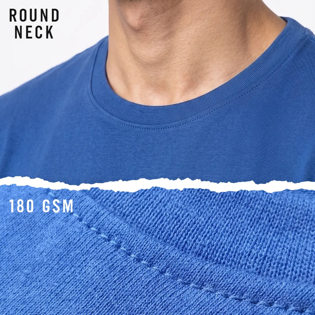 Premium Men's Cotton Blend Round Neck T-Shirt - Regular Fit, 180 GSM, Double Bio-Wash