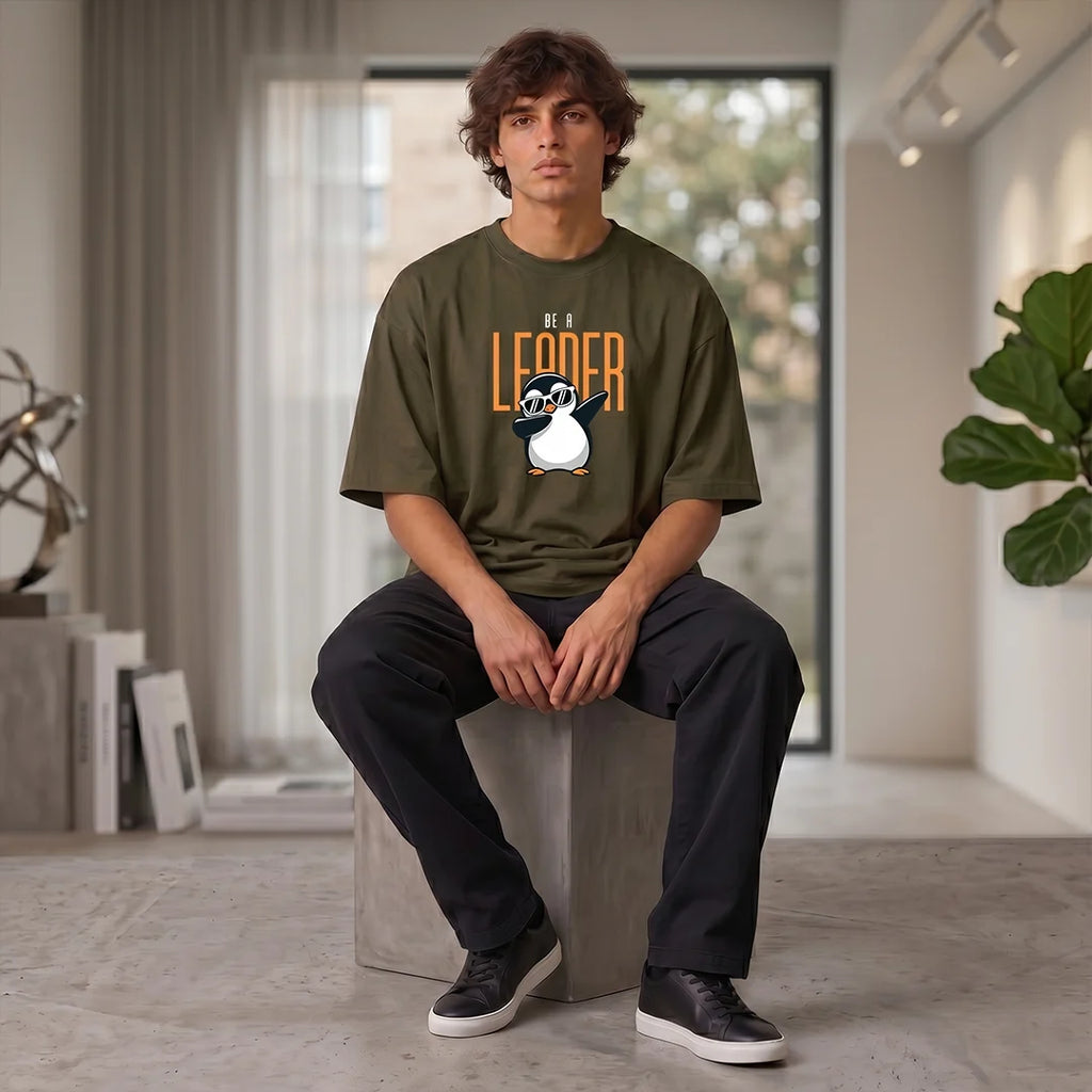 Excello Premium Oversized Graphic T-Shirt | 240 GSM Pure Cotton | Be A Leader
