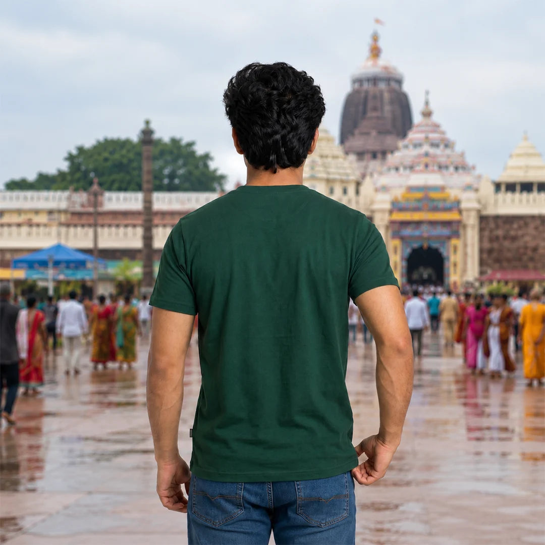 Premium Men's Pure Cotton Lord Jagannath Face & Rath Yatra Chariot Graphic T-Shirt