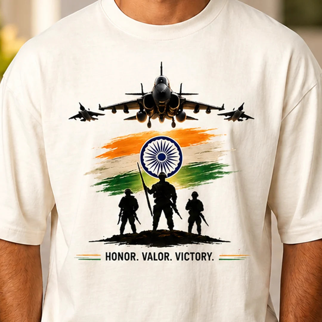 Men's Oversized Graphic T-Shirt - "Guardians of the Skies" IAF Tribute, 240 GSM Pure Cotton
