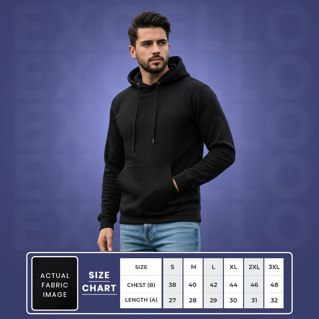 Men's Premium Solid Hoodie | Classic Regular Fit Cotton Blend Pullover Hoodie with Kangaroo Pocket | Essential Casual Winter Streetwear
