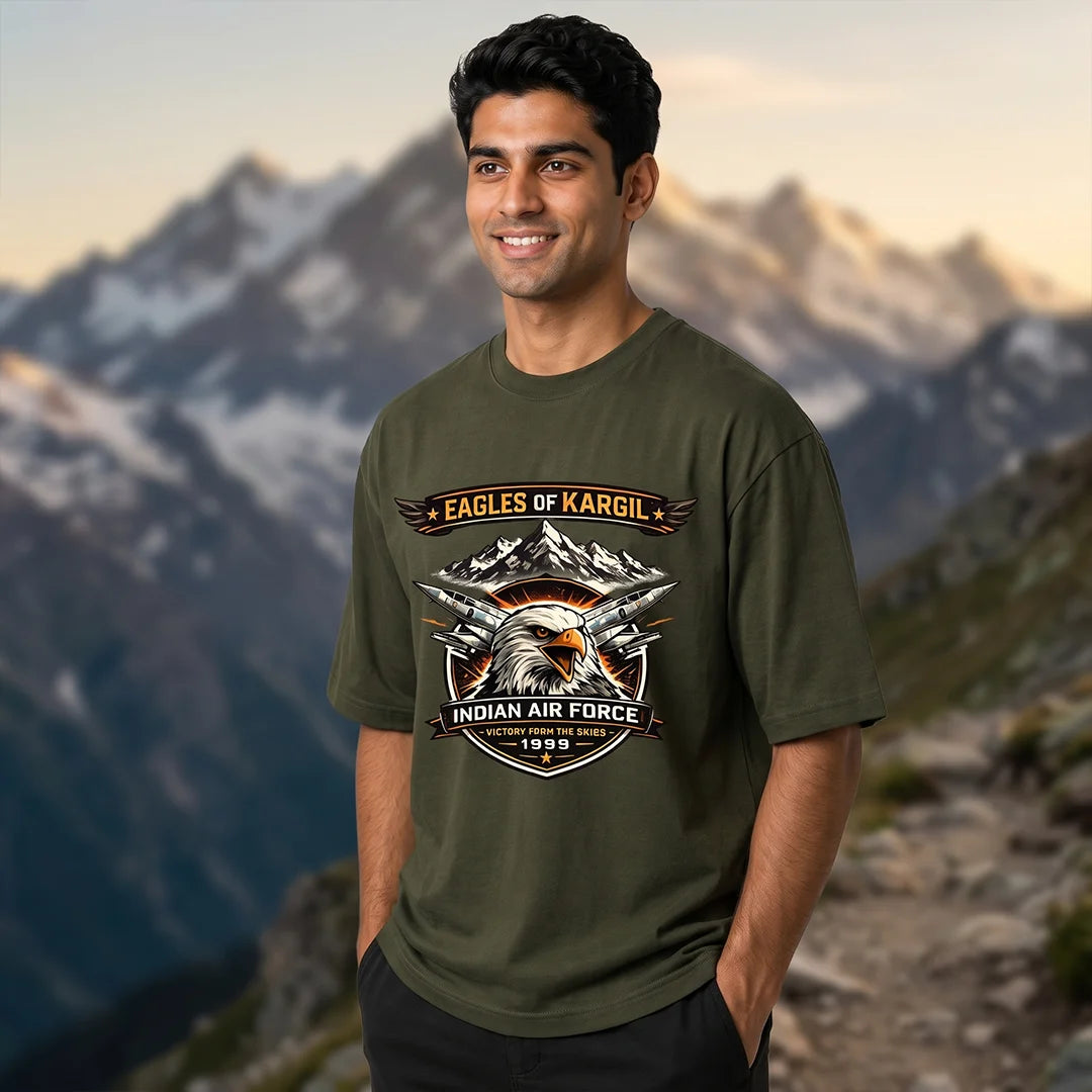 Men's 240 GSM Oversized Graphic T-Shirt - Indian Air Force 1999 Eagles of Kargil Edition