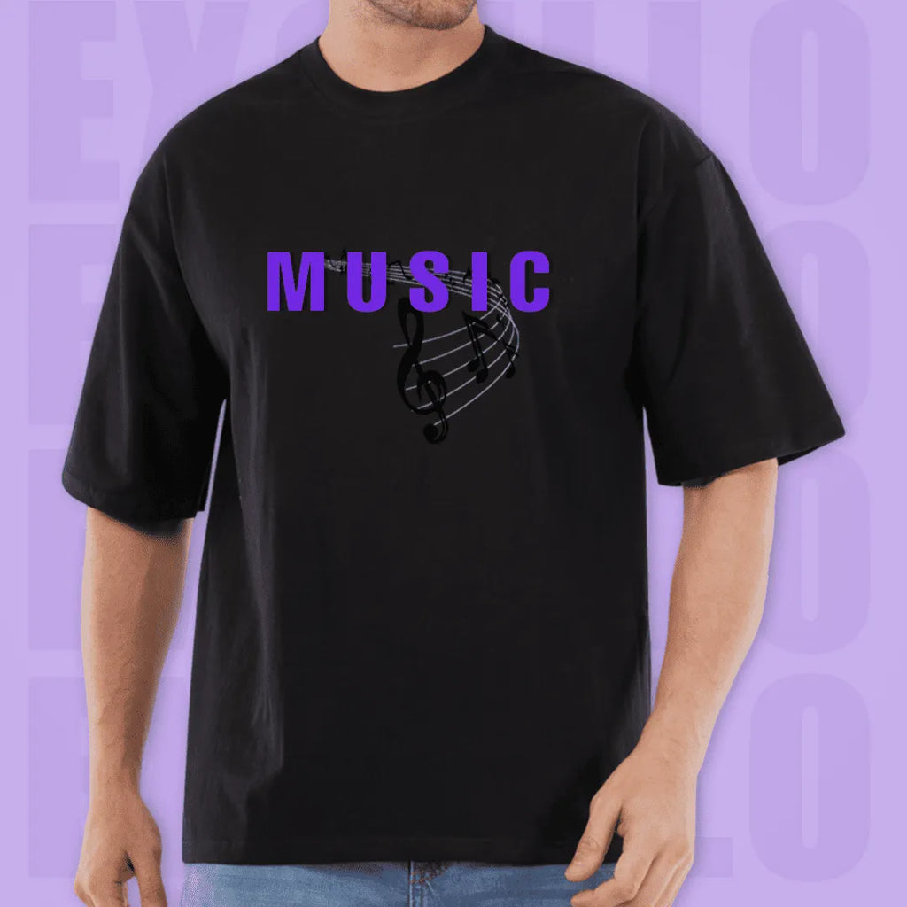 Oversized Music Graphic Back Print T-Shirt for Men