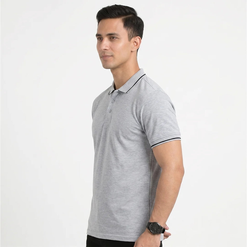 Men’s Premium Polo T-Shirt with Contrast Tipping | 270 GSM | Regular Fit Cotton Pique | Smart Casual & Office Wear