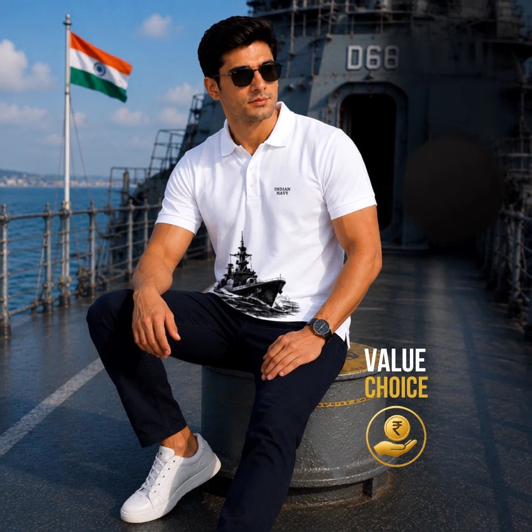 Excello Men's Indian Navy Tribute Polo T-Shirt | 210 GSM Nano Poly Regular Fit