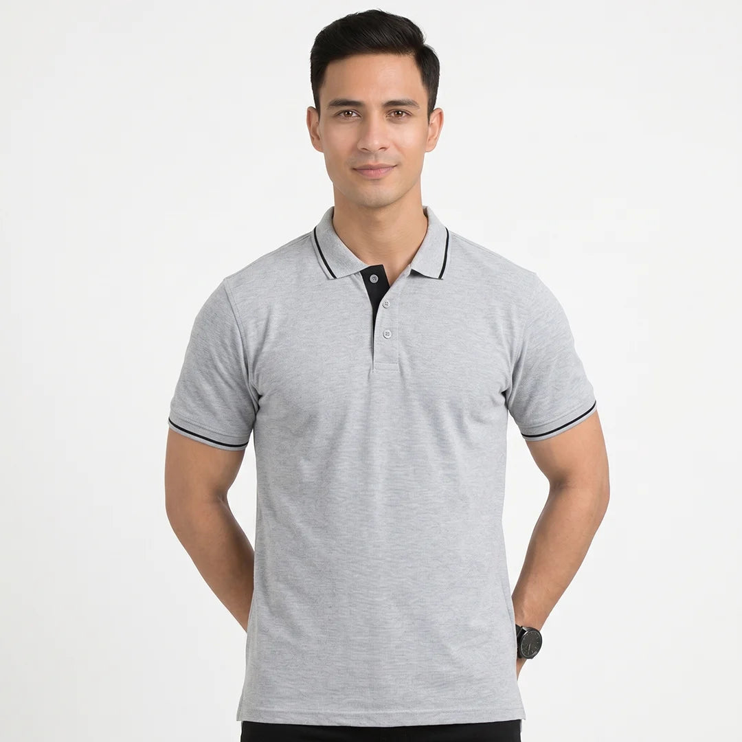 Men’s Premium Polo T-Shirt with Contrast Tipping | 270 GSM | Regular Fit Cotton Pique | Smart Casual & Office Wear