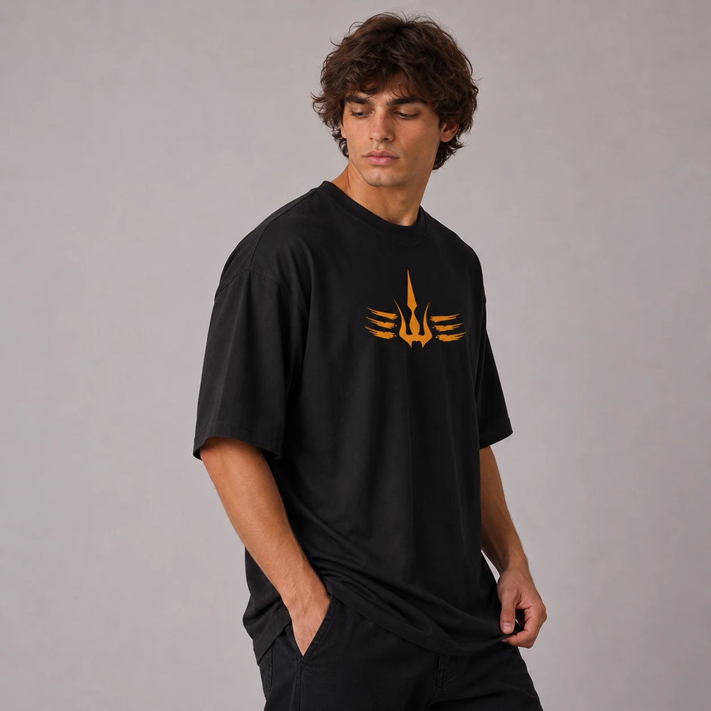 Mahadev Trishul Drop Shoulder T-Shirt | Heavyweight 240 GSM Pure Cotton