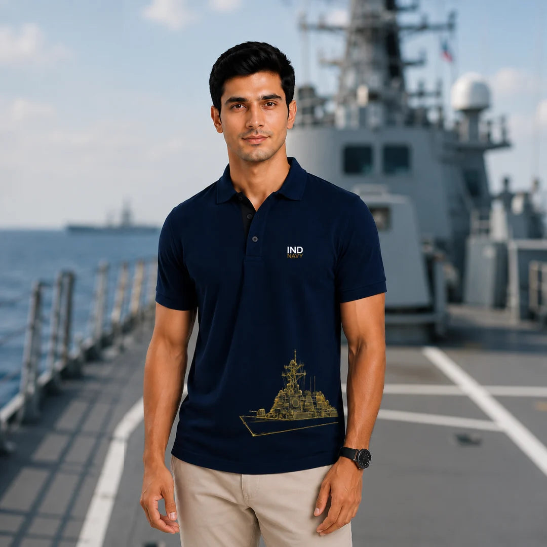 Men's Premium IND NAVY Graphic Polo T-Shirt - 210 GSM Nano Poly Modern Fit