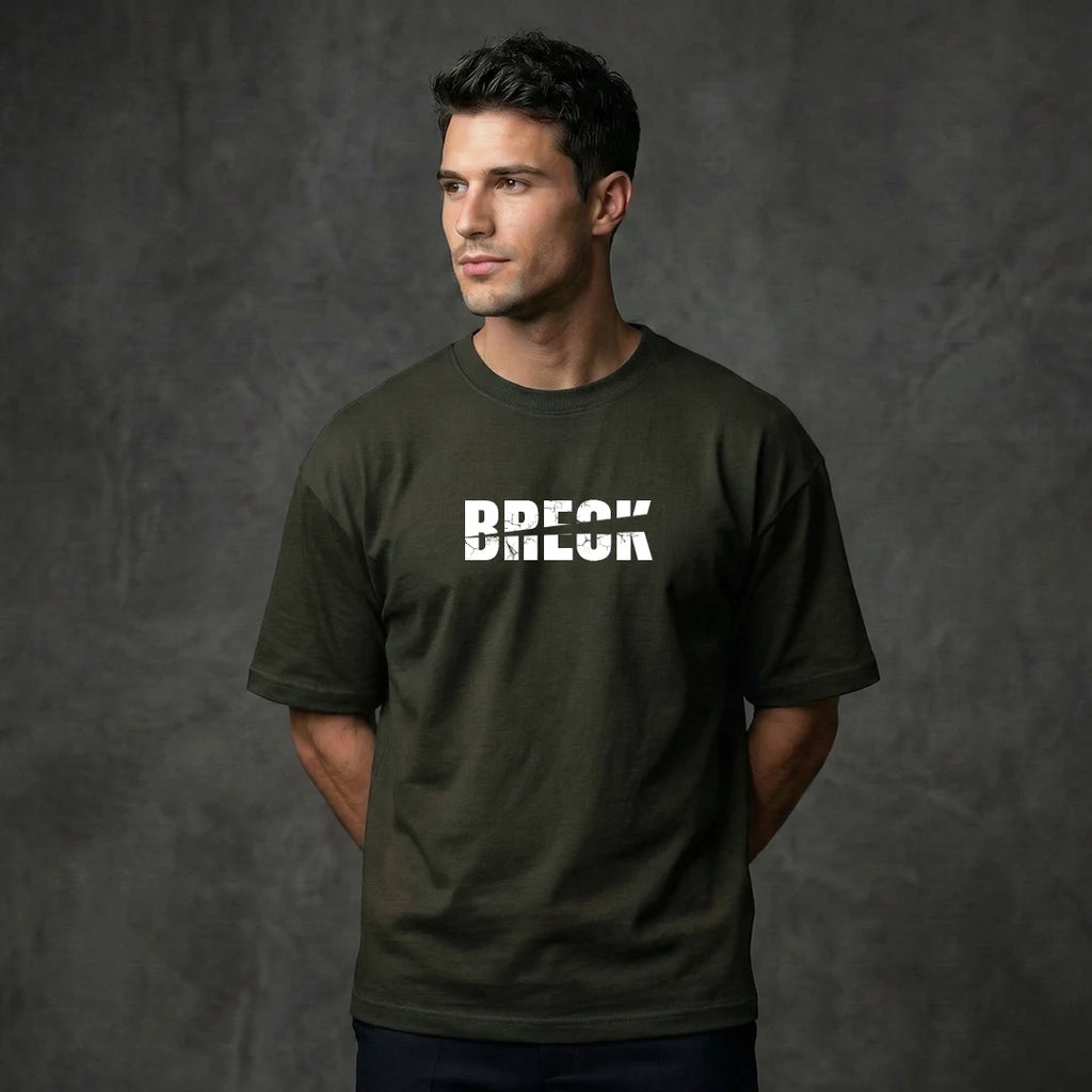 "Break Rules" Urban Rebellion Oversized T-Shirt – Premium 240 GSM Olive Green Graphic Tee