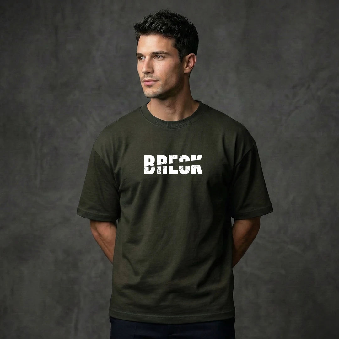 "Break Rules" Urban Rebellion Oversized T-Shirt – Premium 240 GSM Olive Green Graphic Tee