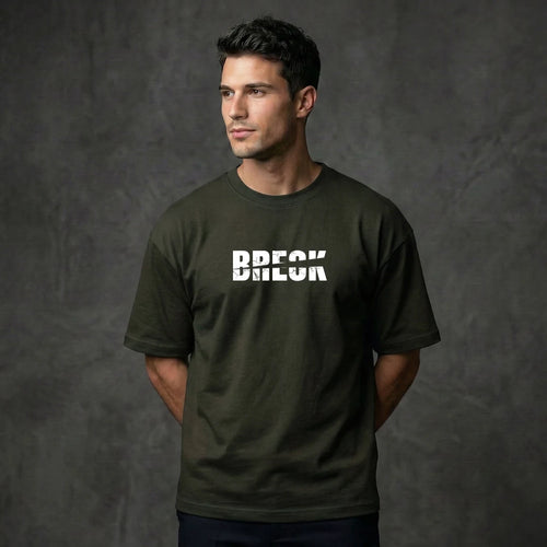 "Break Rules" Urban Rebellion Oversized T-Shirt – Premium 240 GSM Olive Green Graphic Tee
